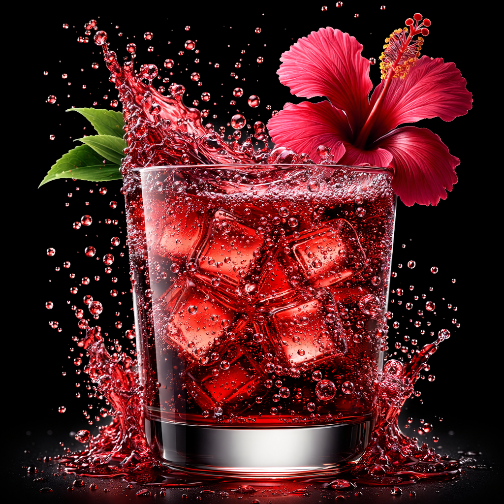 Sparkling hibiscus splashing in a glass